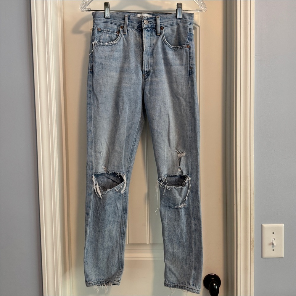 Agolde 23 Skinny‎ Jeans ~ High Rise Button Fly Distressed Destroyed Light Wash